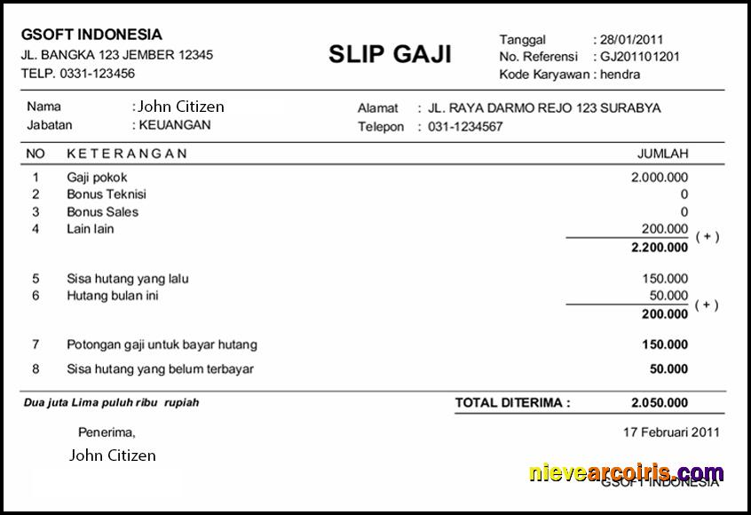 Professional INDONESIA GSOFT Payslip Template In Word In PDF Formats