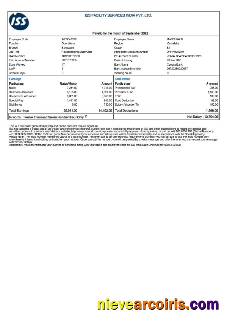 Premium ISS Facility Services India Payslip Template In Word And PDF Formats.pdf, 1