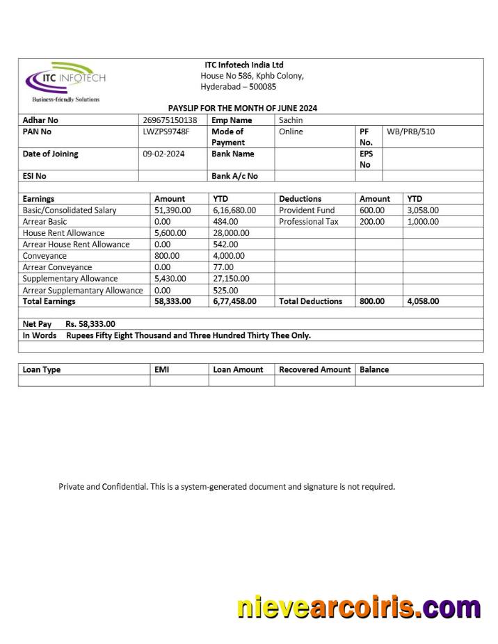 Realistic ITC Infotech Payslip Template In Word And PDF Formats.pdf, 1
