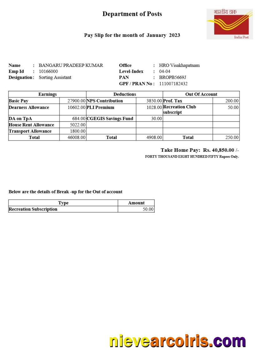 Editable India Post Payslip Template In Word And PDF Formats.pdf, 1