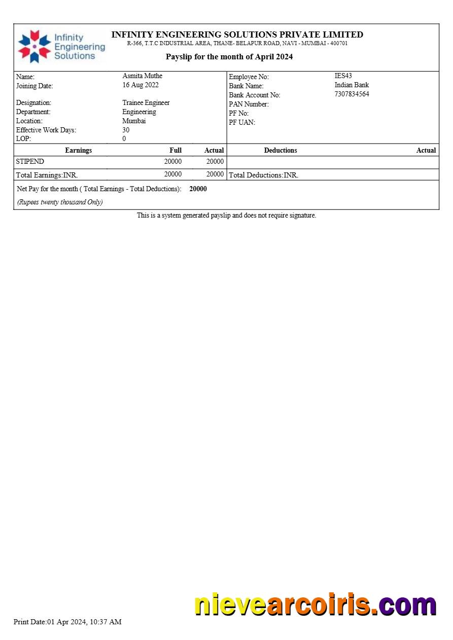 Realistic Infinity Engineering Solutions Payslip Template In Word And PDF Formats.pdf, 1