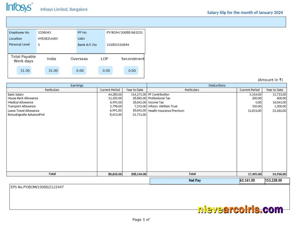 Premium Infosys Technology Company Salary Slip Template In Word And PDF Formats.pdf, 1