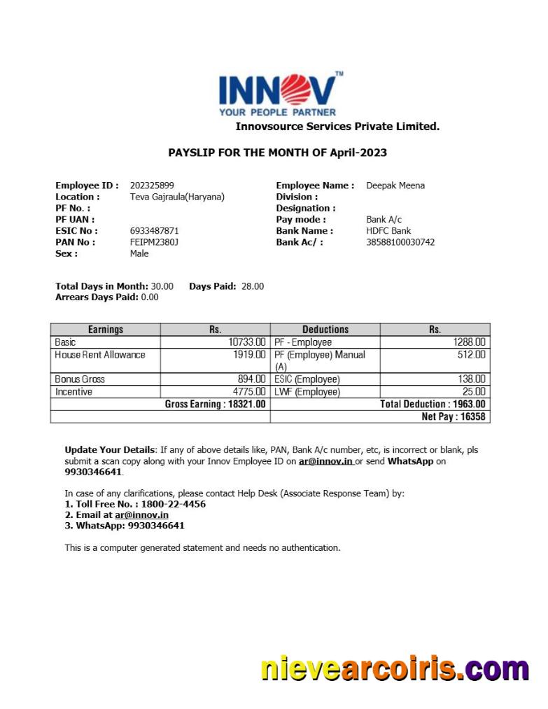 Realistic Innovsource Services Staffing Company Payslip Template In Word And PDF Formats.pdf, 1
