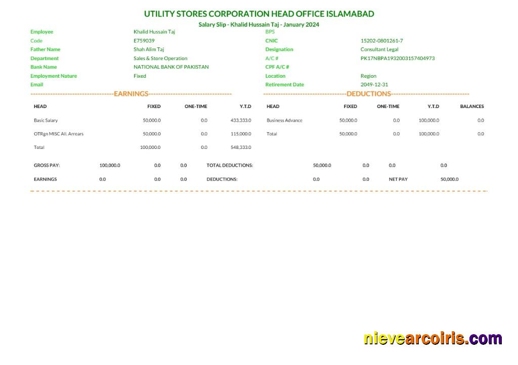 Premium Islamabad Utility Stores Corporation Salary Slip Template In Word And PDF Formats.pdf, 1