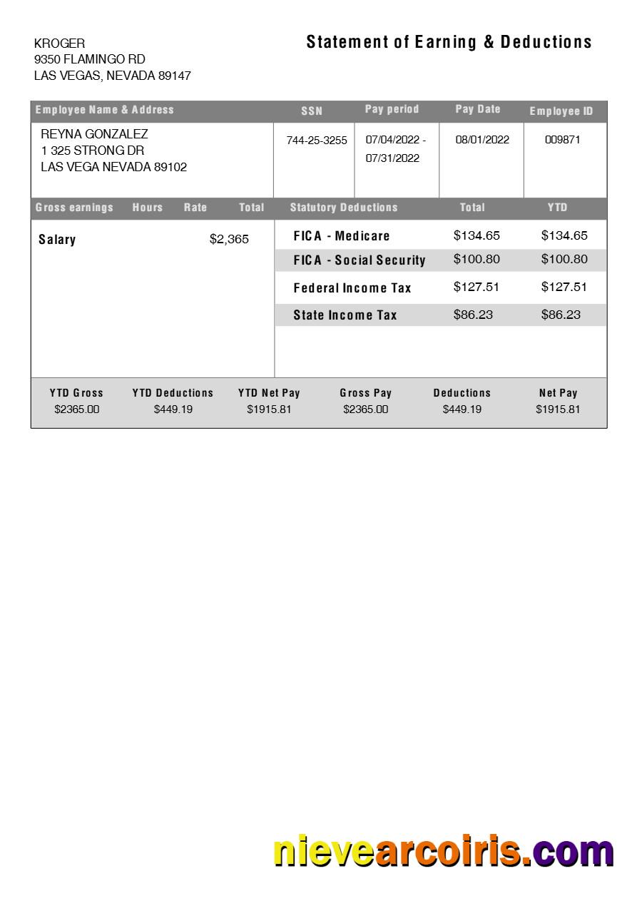 Realistic KROGER Statement Of Earning & Deductions Template In Word And PDF Formats.pdf, 1
