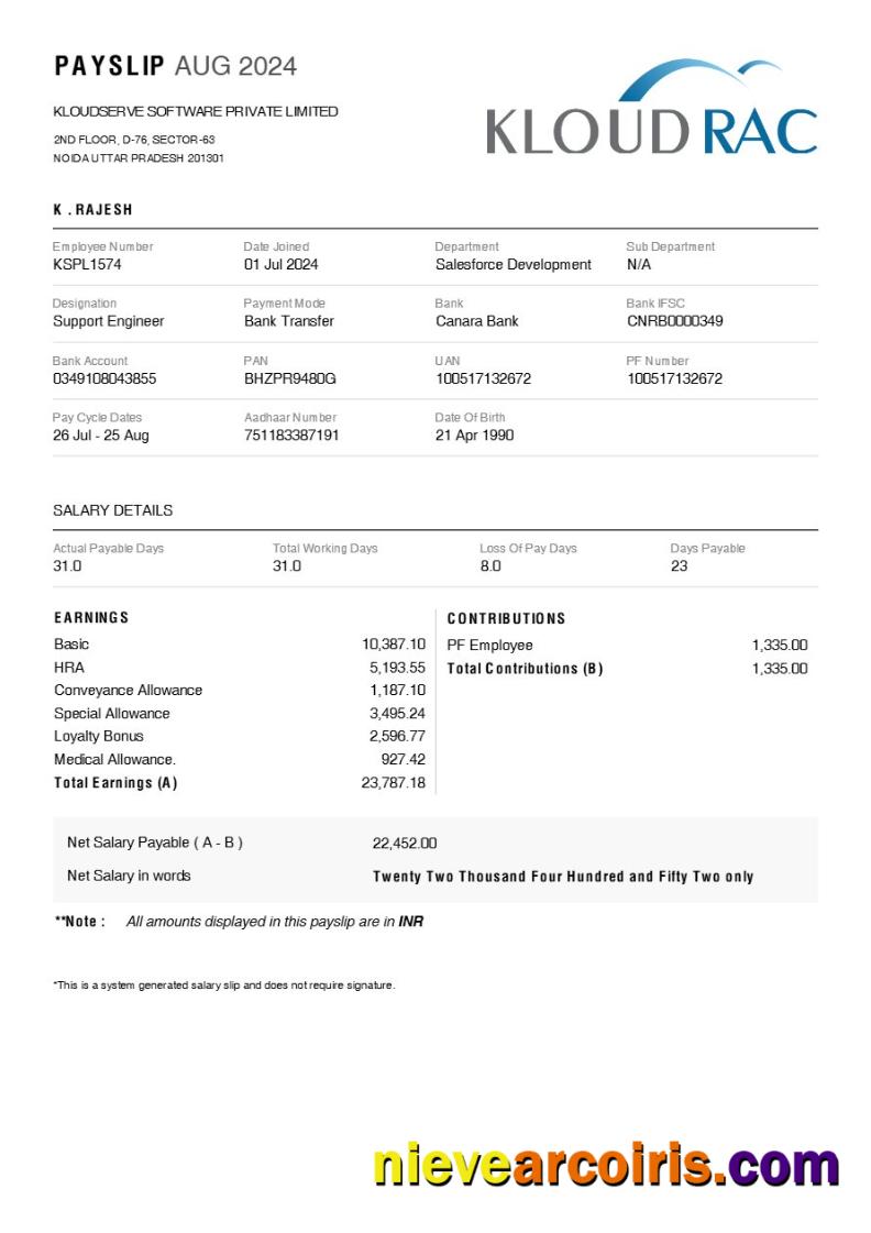 Realistic Kloudserve Software Payslip Template In Word And PDF Formats.pdf, 1