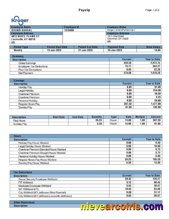 Editable Kroger Grocery Payslip Template In Word And PDF Formats.pdf, 1
