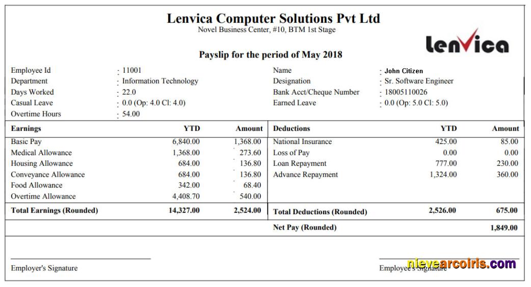 LENVICA Computer Solutions Pvt Ltd Payslip In Word And PDF Formats Photolook