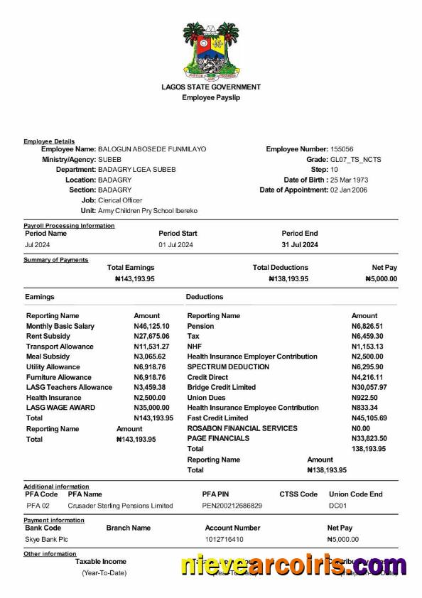 Realistic Lagos State Government Employee Payslip Template In Word And PDF Formats, Version 2.pdf, 1