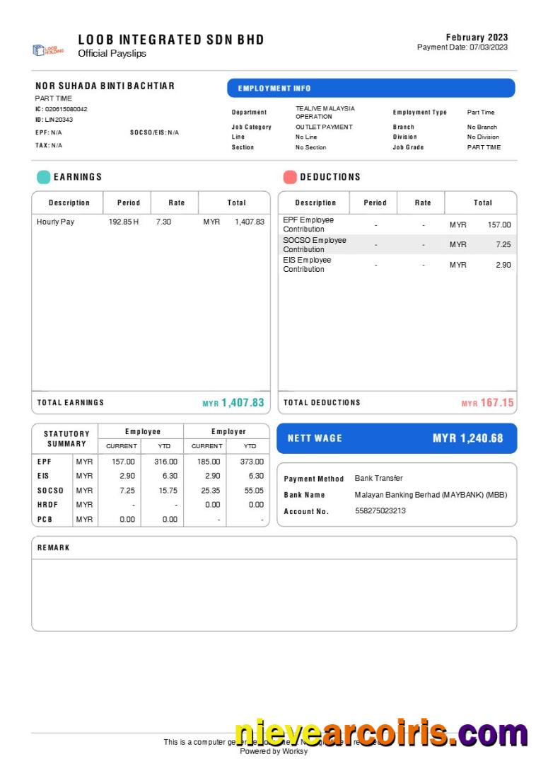 Editable Loob Integrated Tea Brand Payslip Template In Word And PDF Formats.pdf, 1
