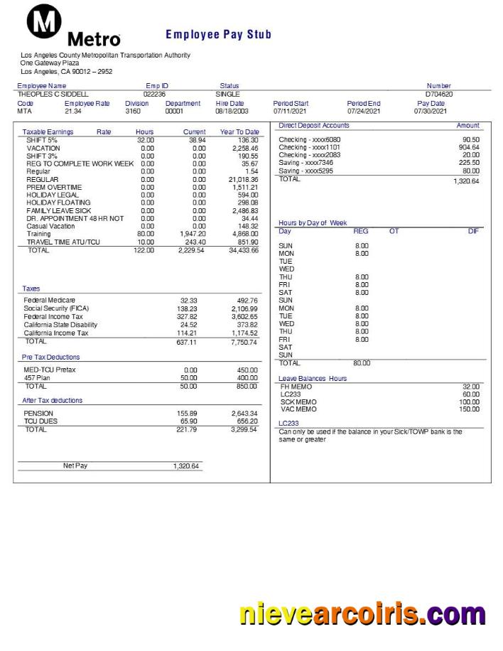 Los Angeles County Metropolitan Transportation Authority Employee Pay Stub.pdf, 2 Photolook