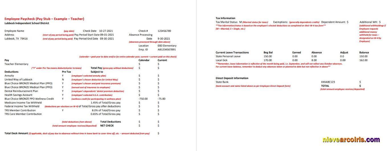 Editable Lubbock Independent School District Teacher Pay Stub Word And PDF Template
