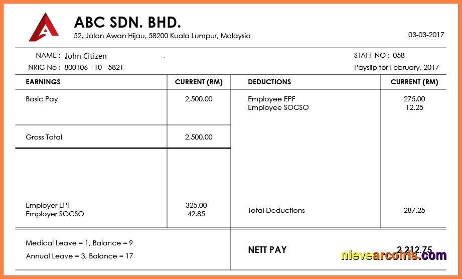 Editable MALAYSIA ABC SDN. BHD. Pay Stub Word And PDF Template