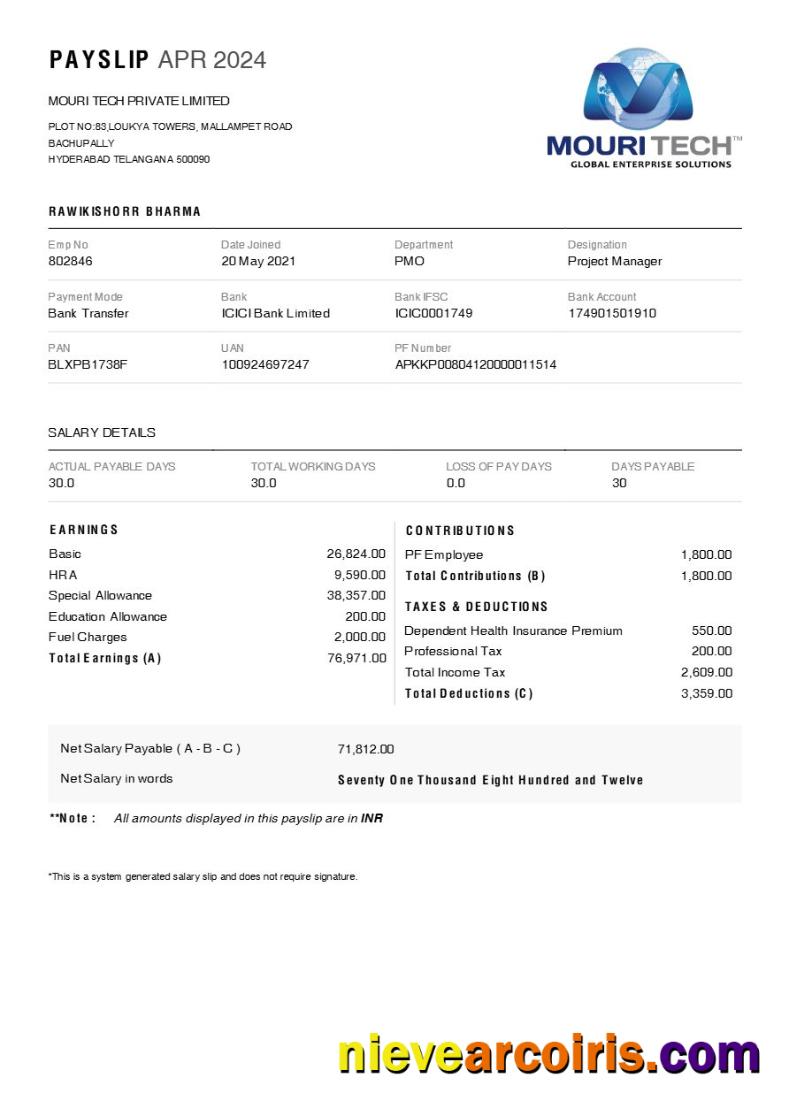 Editable MOURI Tech Payslip Template In Word And PDF Formats.pdf, 1