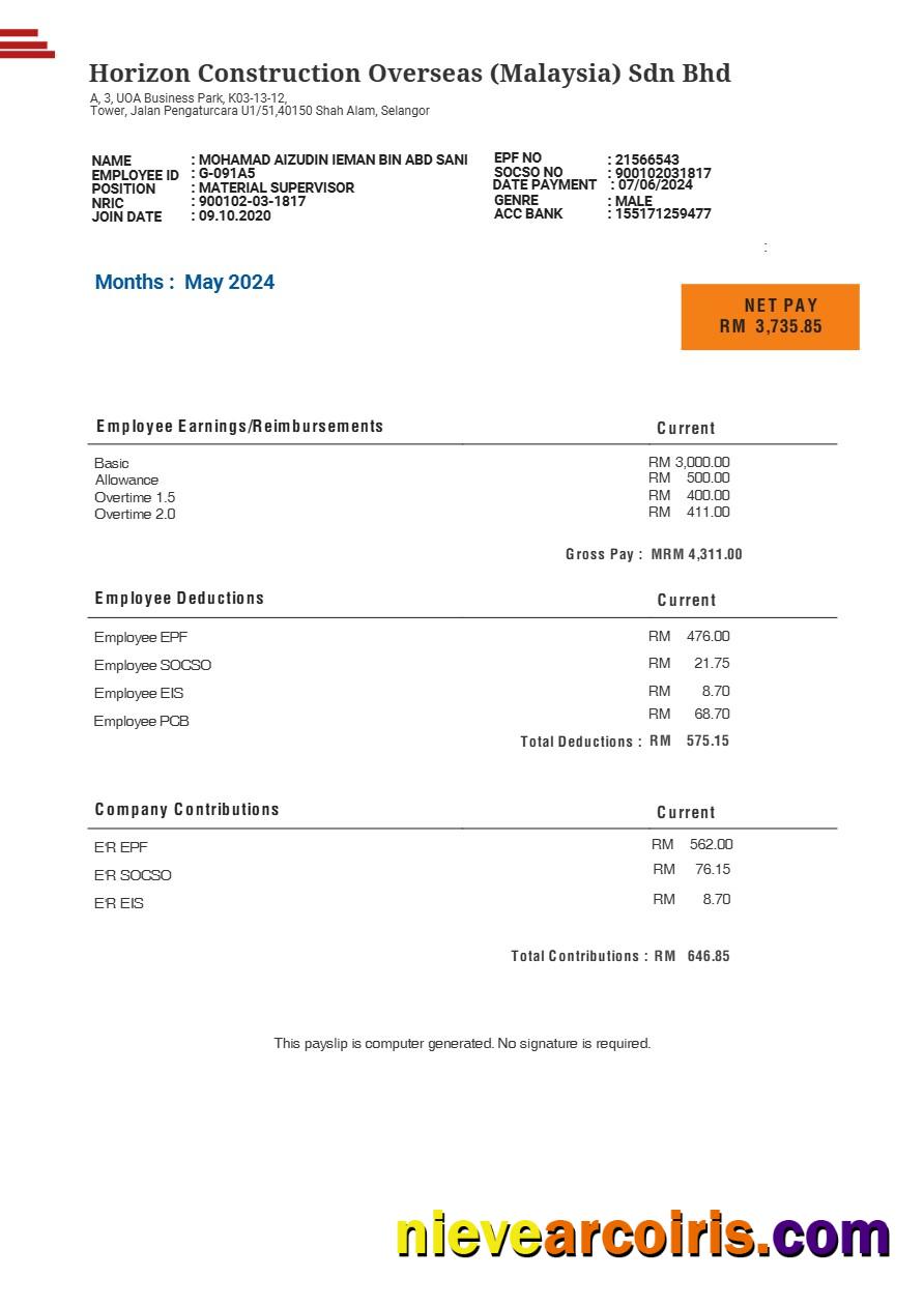Editable Malaysia Horizon Construction Overseas Payslip Template In Word And PDF Formats.pdf, 1