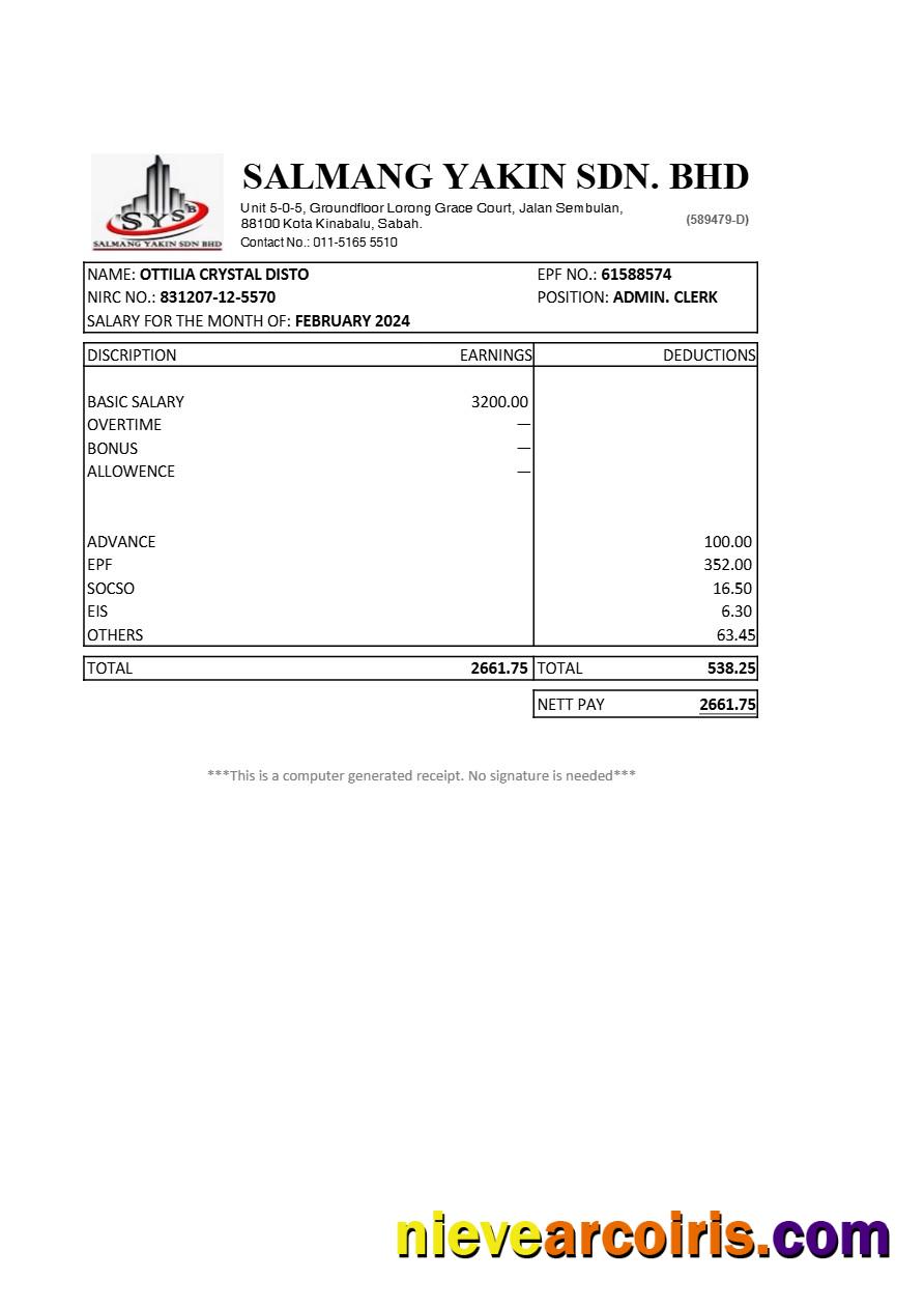 Editable Malaysia Salmang Yakin Construction Company Payslip Template In Word And PDF Formats.pdf, 1