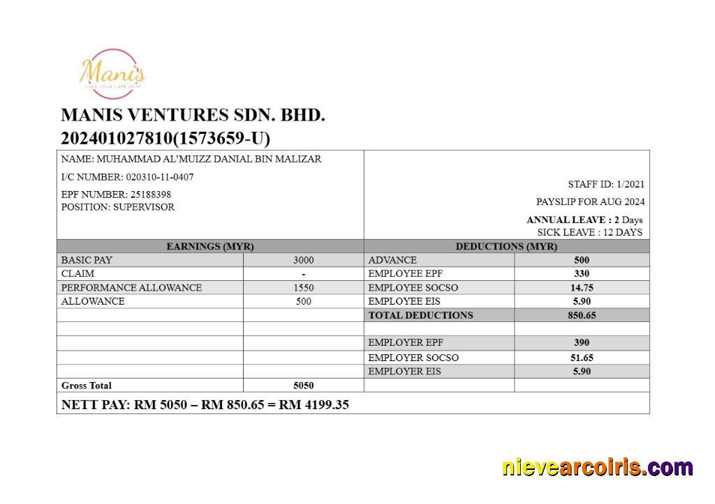 Realistic Manis Ventures Cafe Payslip Template In Word And PDF Formats.pdf, 1