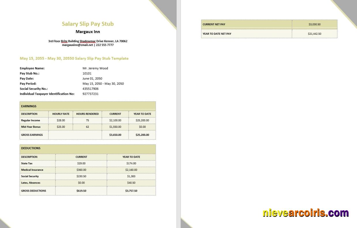 Margaux Inn Salary Slip Pay Stub In PDf And Word Formats Template