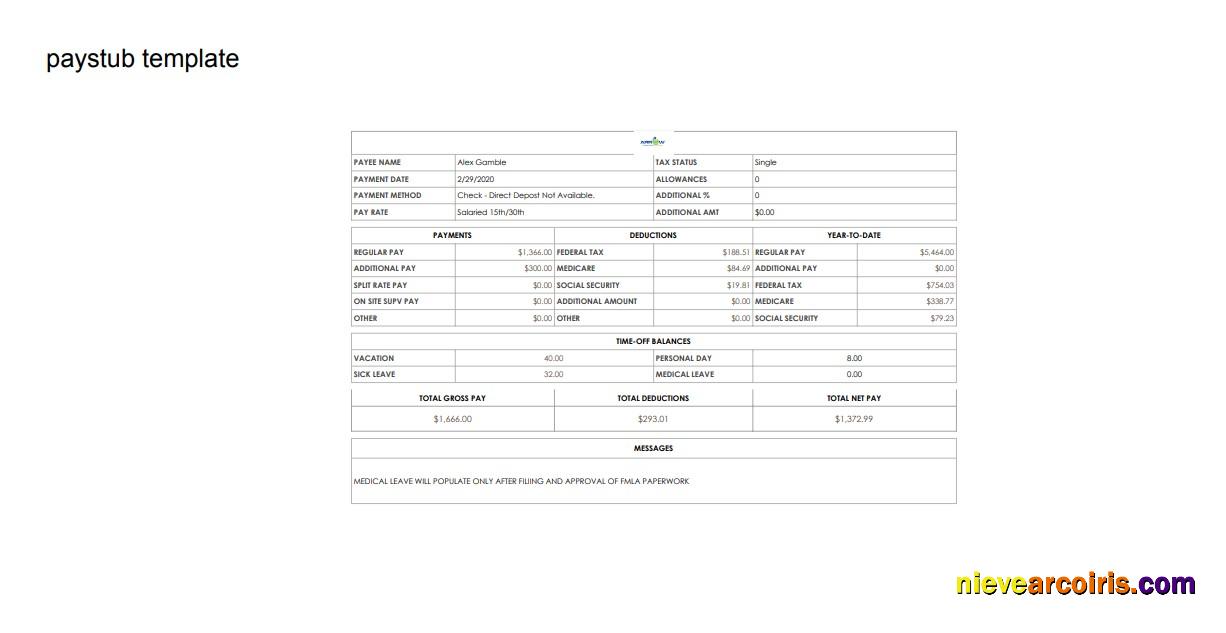 Medical Leave Pay Stub In PDf And Word Format Template