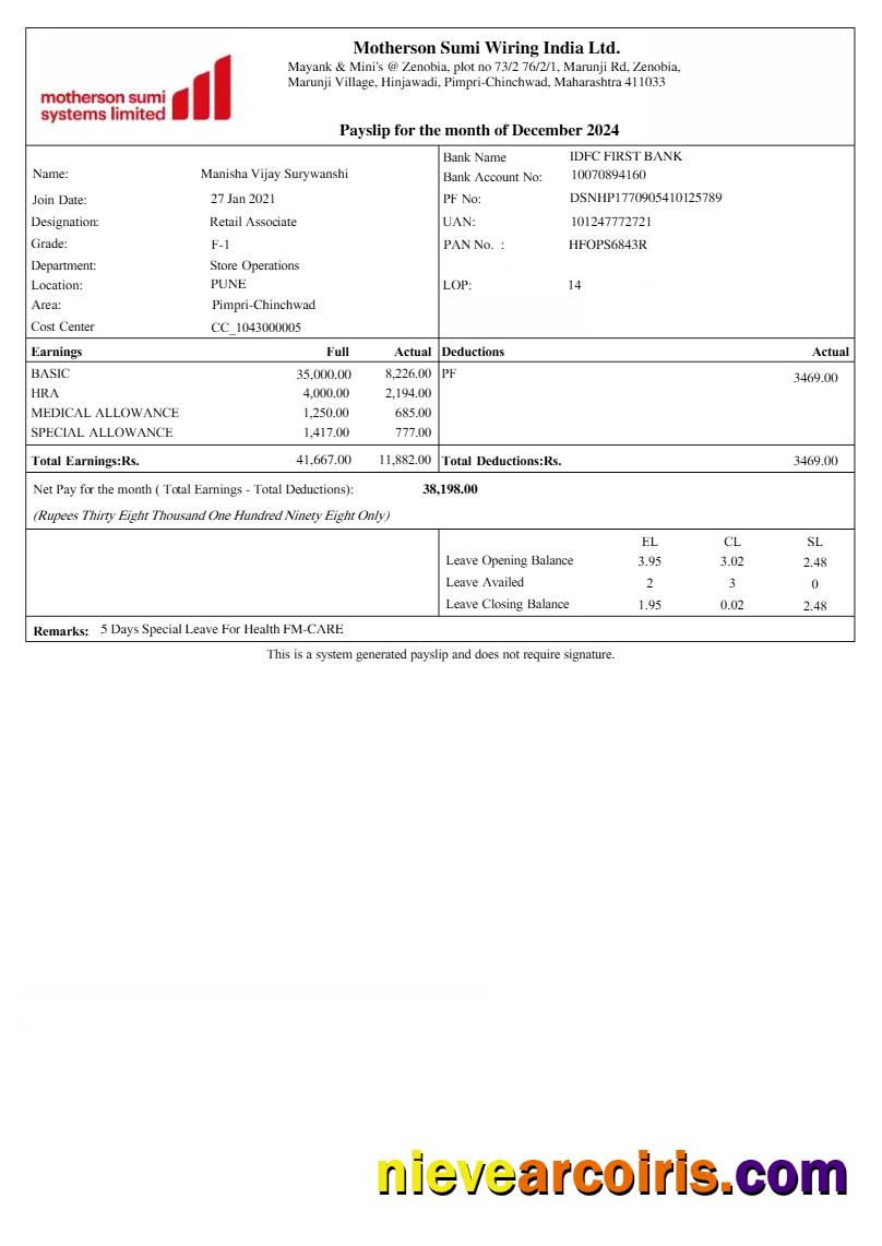 Professional Motherson Sumi Wiring Harness Payslip Template In Word And PDF Formats.pdf, 1