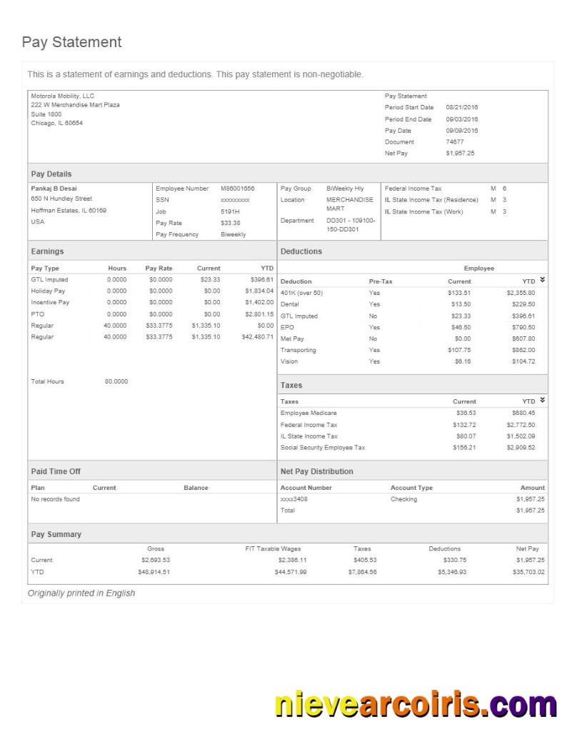 Realistic Motorola Mobility LLC Pay Statement Template In Word And PDF Formats.pdf, 1