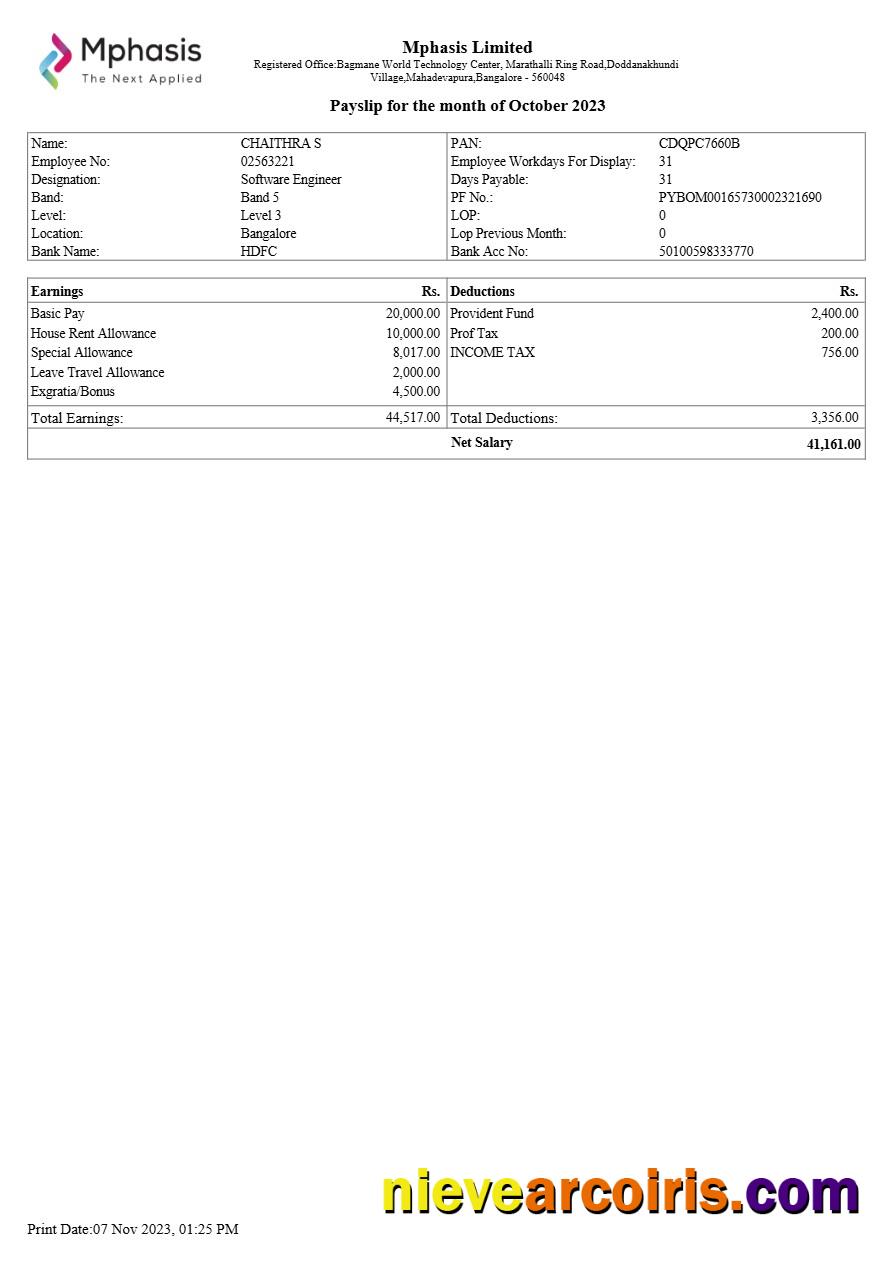 Premium Mphasis IT Company Payslip Template In Word And PDF Formats.pdf, 1