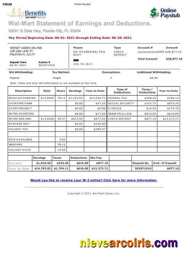 My Benefits Wal Mart Earnings Statement Photolook