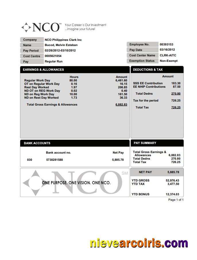 NCO PayStub Sample