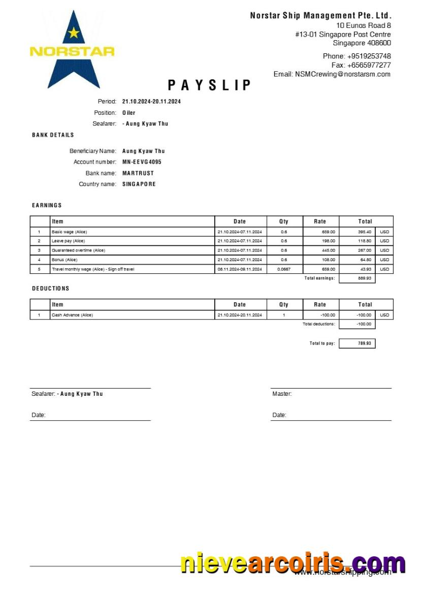 Professional Norstar Ship Management Payslip Template In Word And PDF Formats.pdf, 1