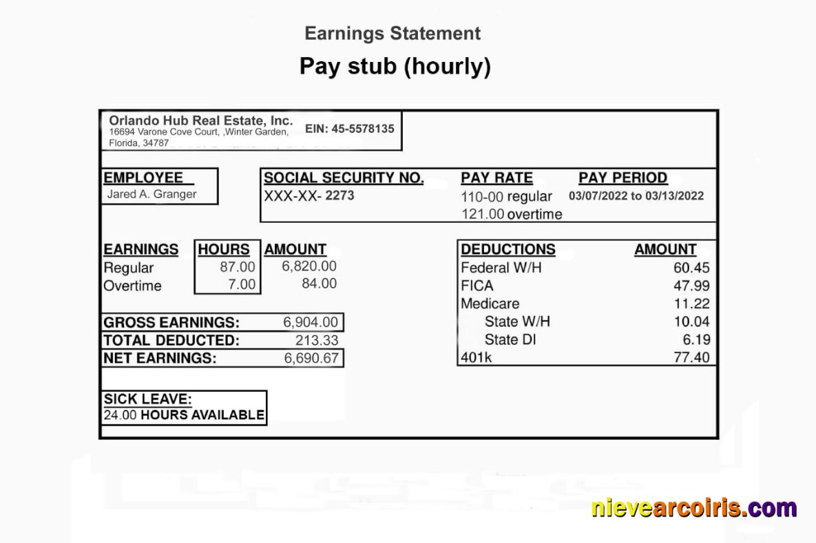 ORLANDO HUB REAL ESTATE Inc Earnings Statement In PDF And Word Format Photolook