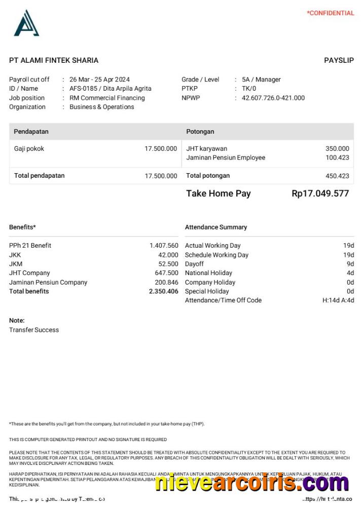 Editable PT Alami Fintek Sharia Payslip Template In Word And PDF Formats.pdf, 1
