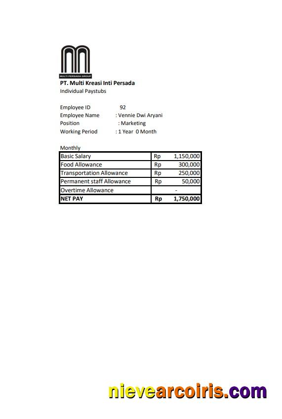 Editable PT. Multi Kreasi Inti Persada Salary Pay Stub Word And PDF Template