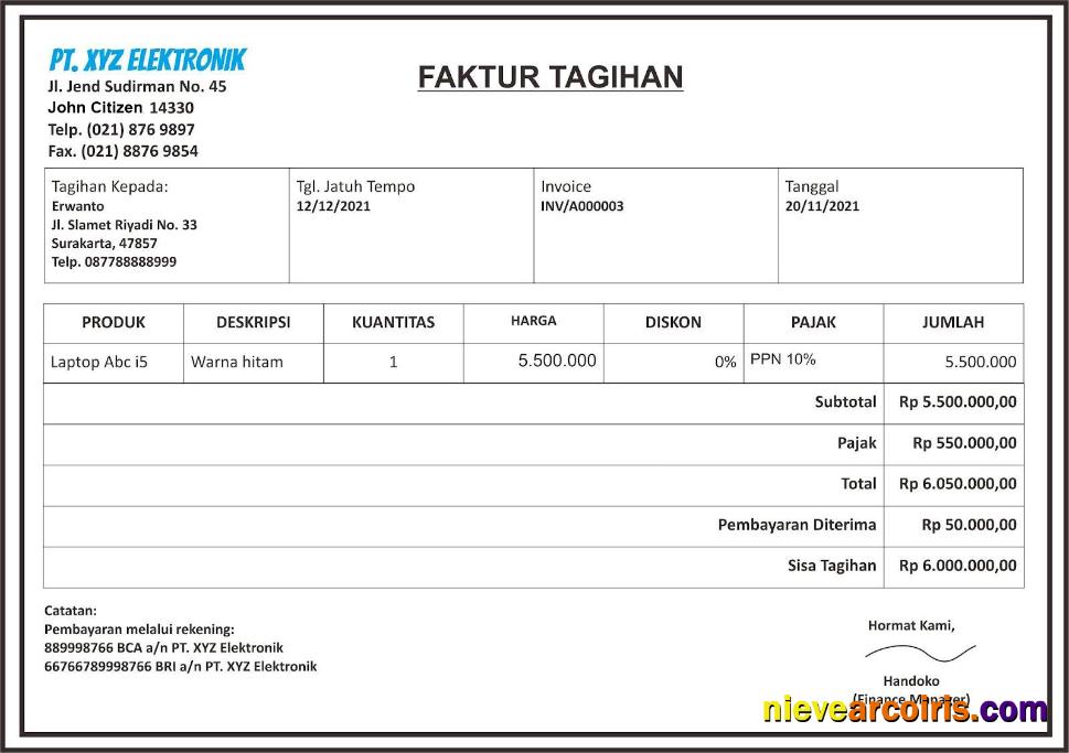 PT. XYZ Elektronik Paystub In Word And PDF Formats Preview