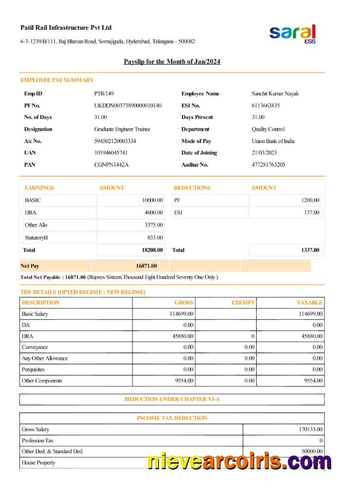 Premium Patil Rail Infrastructure Payslip Template In Word And PDF Formats.pdf, 1