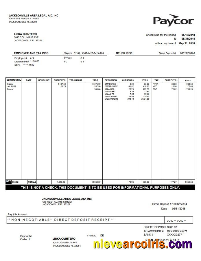 Paycor Paystub Template