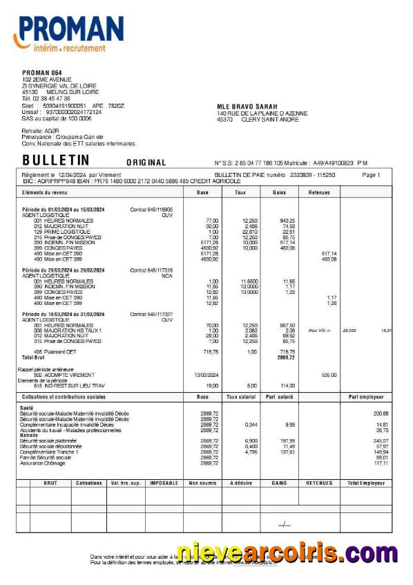 Premium Proman Recrutement Payslip (in French Language) Template In Word And PDF Formats.pdf, 1