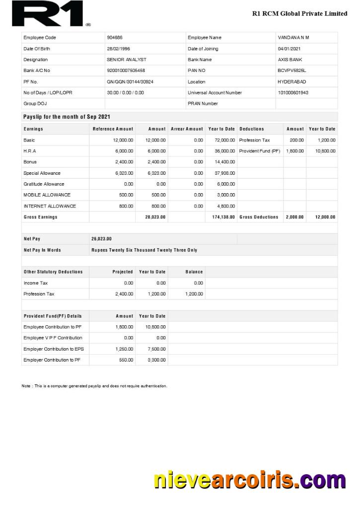 Editable R1 RCM Global Pvt Ltd Payslip Template In Word And PDF Formats.pdf, 1