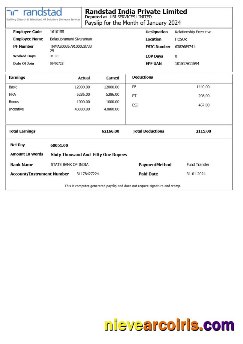 Premium Randstad India Payslip Template In Word And PDF Formats.pdf, 1
