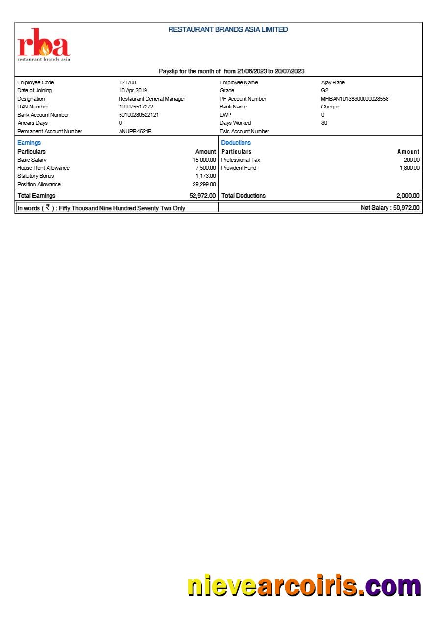 Editable Restaurant Brands Asia Payslip Template In Word And PDF Formats.pdf, 1