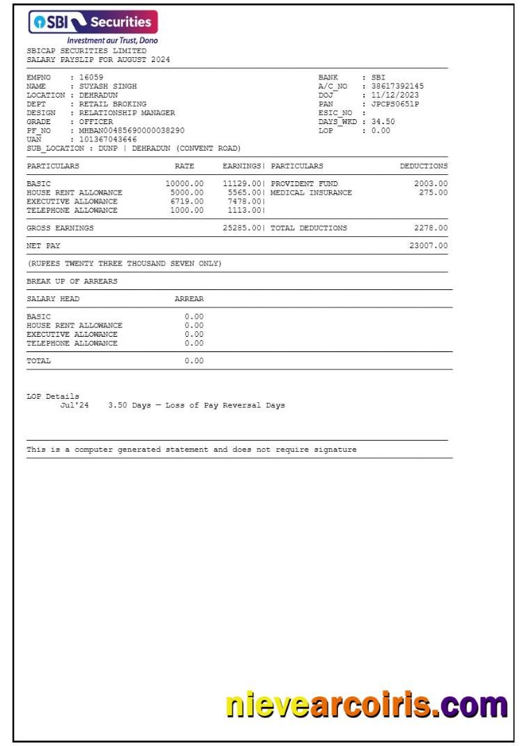 Premium SBICAP Securities Payslip Template In Word And PDF Formats.pdf, 1