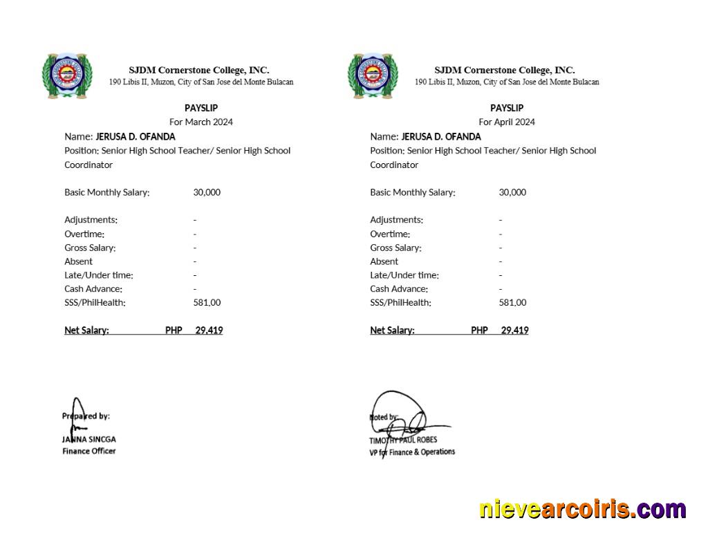 Professional SJDM Cornerstone College Payslip Template In Word And PDF Formats.pdf, 1