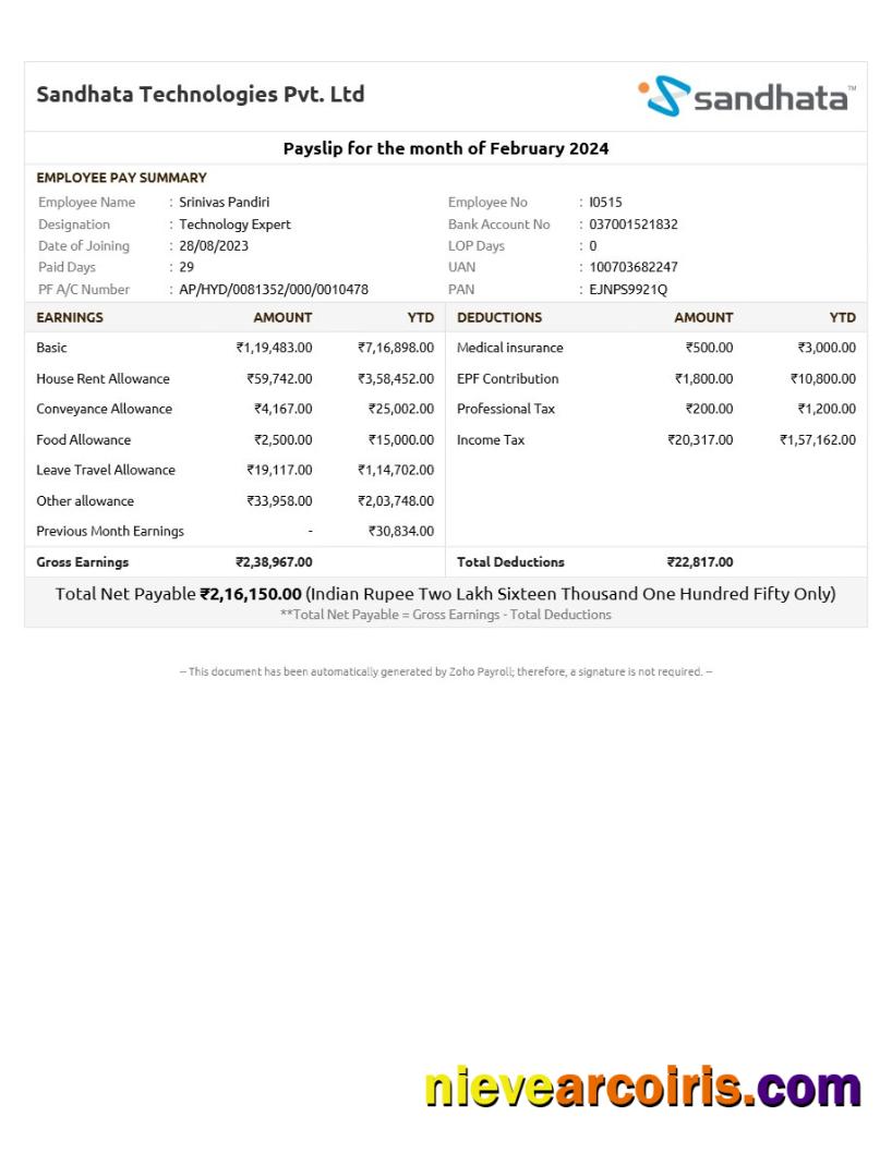 Premium Sandhata Technologies Payslip Template In Word And PDF Formats.pdf, 1