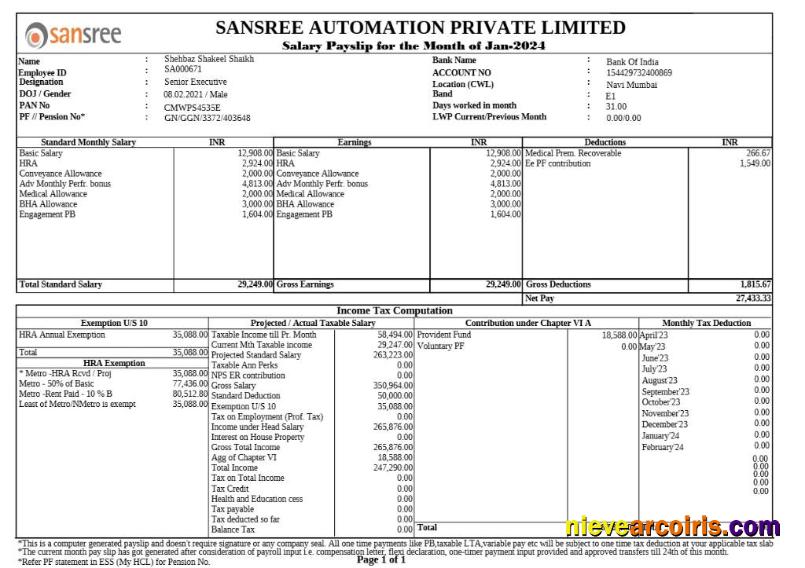 Professional Sansree Automation Payslip Template In Word And PDF Formats.pdf, 1