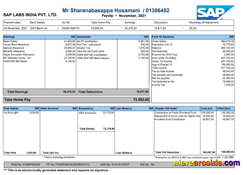 Sap Labs Payslip Template