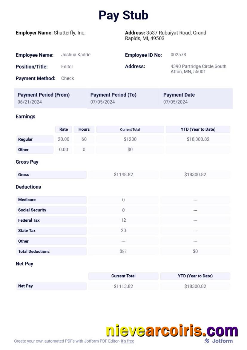 Professional Shutterfly, Inc. Pay Stub Template In Word And PDF Formats.pdf, 1