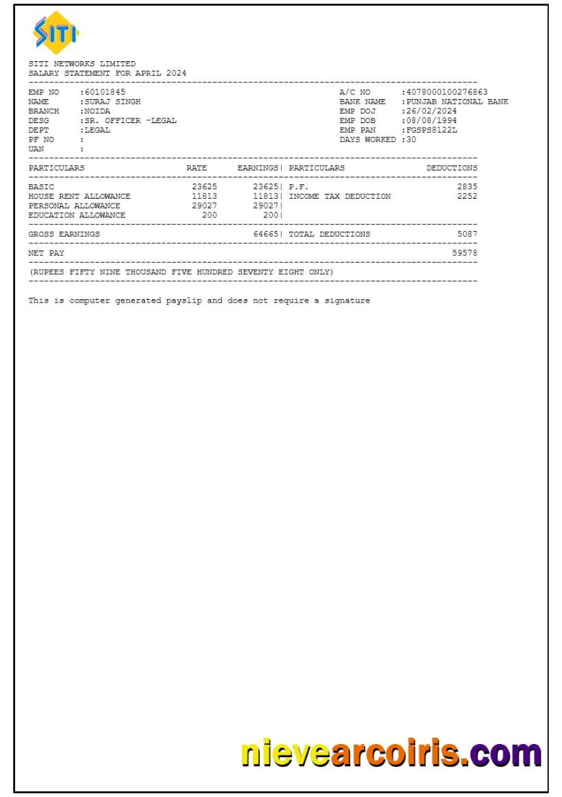 Editable Siti Networks Payslip Template In Word And PDF Formats.pdf, 1