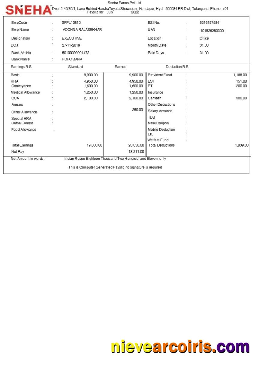 Premium Sneha Farms Payslip Template In Word And PDF Formats.pdf, 1