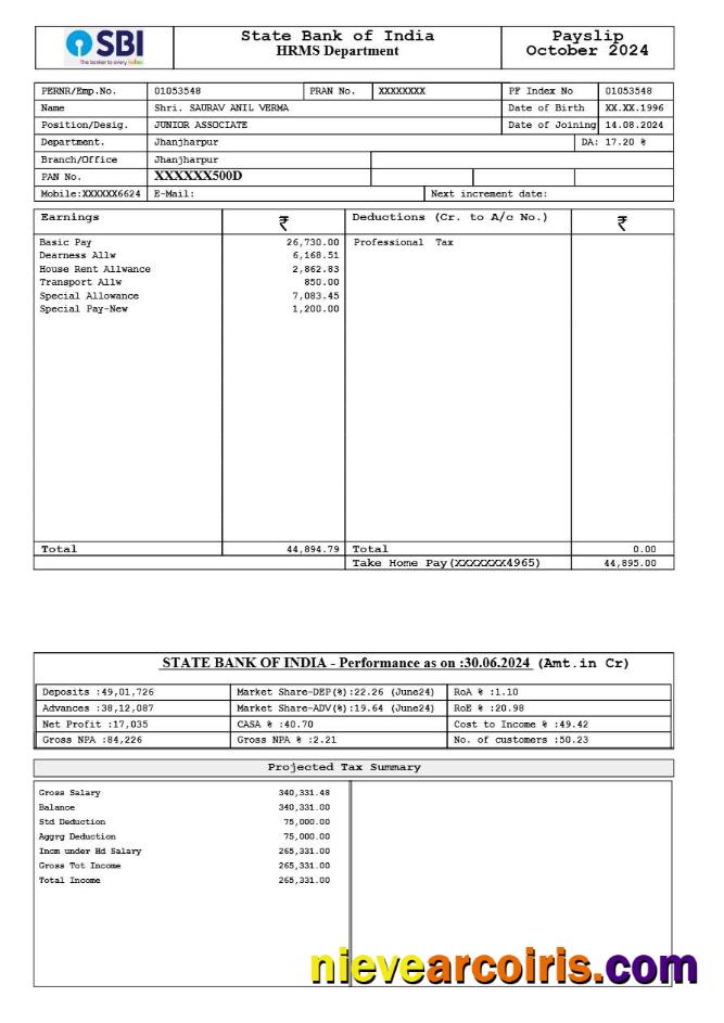 Realistic State Bank Of India Payslip Template In Word And PDF Formats.pdf, 1
