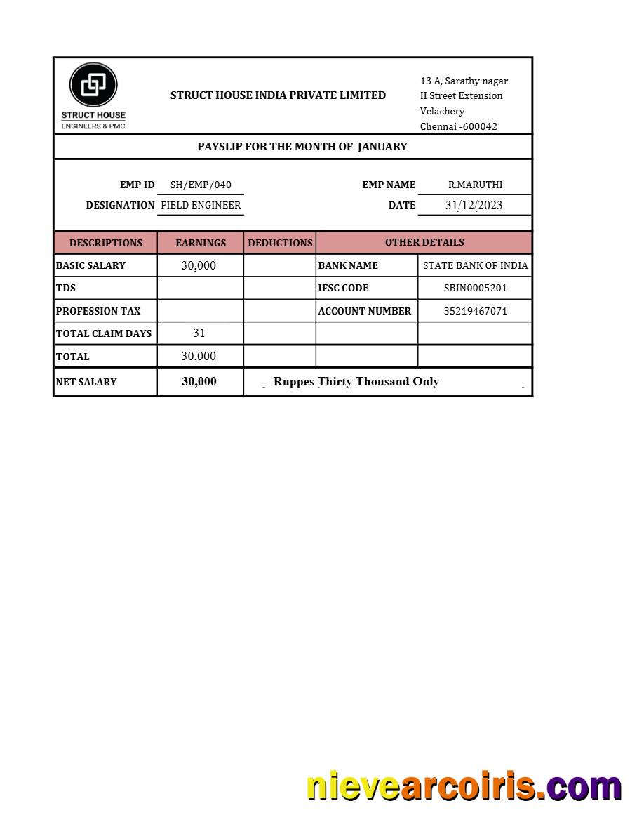 Premium Struct House India Payslip Template In Word And PDF Formats.pdf, 1