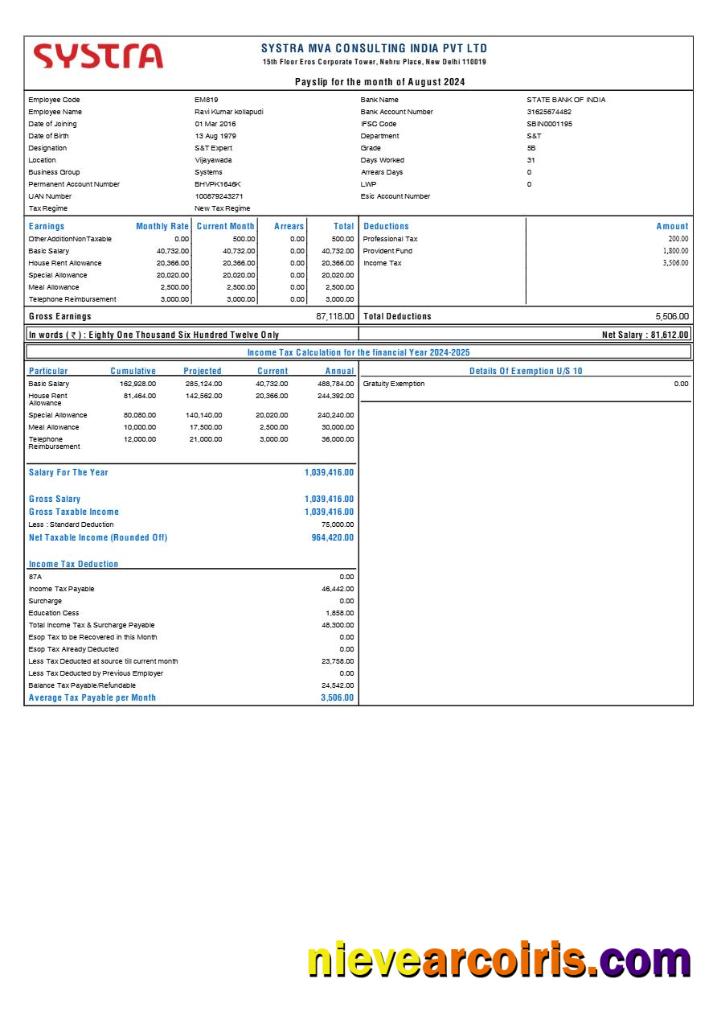 Professional Systra MVA Consulting India Payslip Template In Word And PDF Formats.pdf, 1